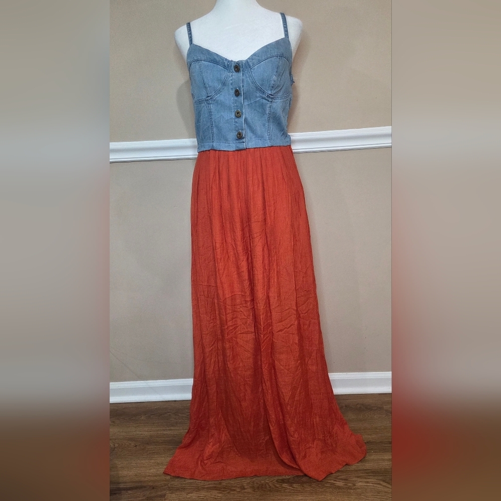 Chic Denim and Rust Maxi Dress Size Smal NWOT - Picture 15 of 15